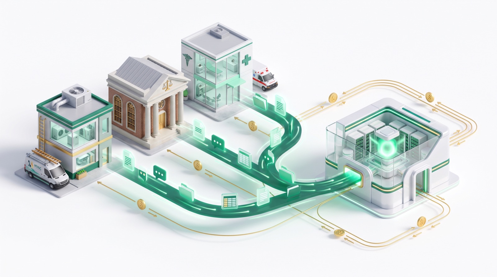 Local companies sending data streams to an AI data vault, with payments flowing back